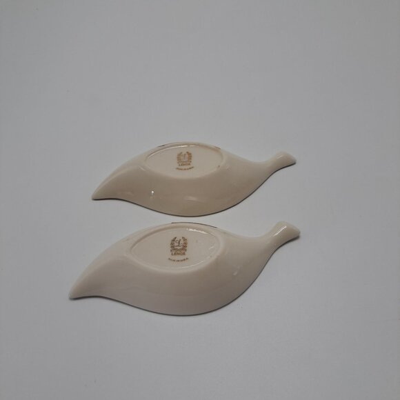 Lenox Hand Painted Platinum Leaf Shaped Trinket Dishes - Picture 3 of 5